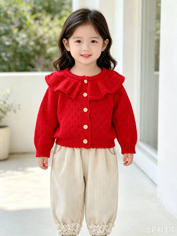 Baby Girl Pointelle Ruffle Collar Knit Cardigan