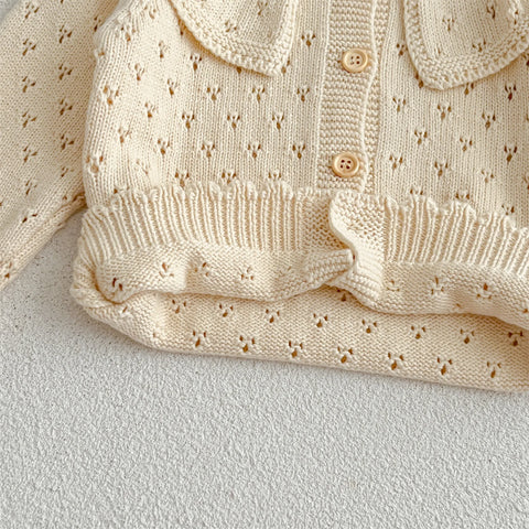 Baby Girl Pointelle Ruffle Collar Knit Cardigan