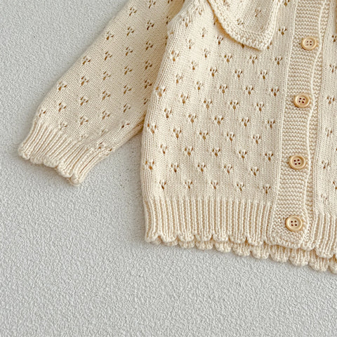Baby Girl Pointelle Ruffle Collar Knit Cardigan