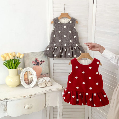 Baby Girl Fleece-Lined Polka Dot Peplum Dress