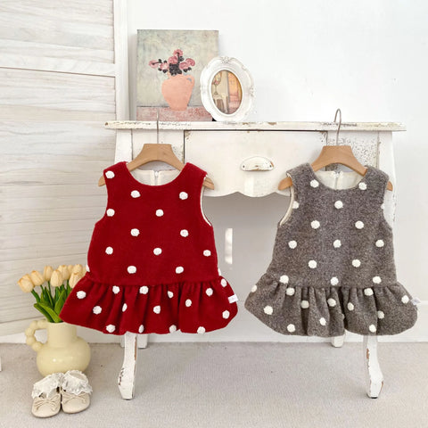 Baby Girl Fleece-Lined Polka Dot Peplum Dress