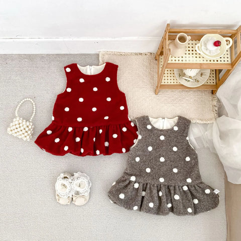 Baby Girl Fleece-Lined Polka Dot Peplum Dress