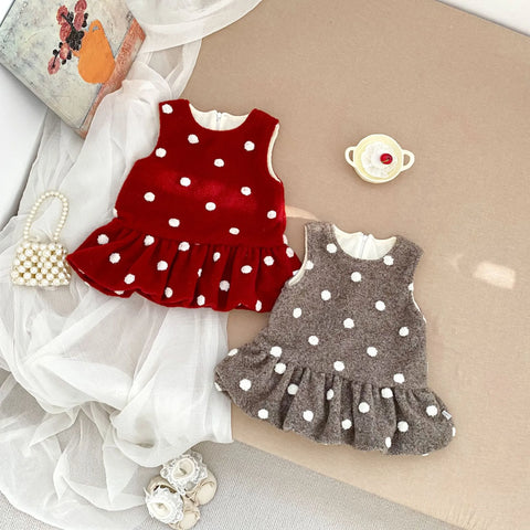 Baby Girl Fleece-Lined Polka Dot Peplum Dress