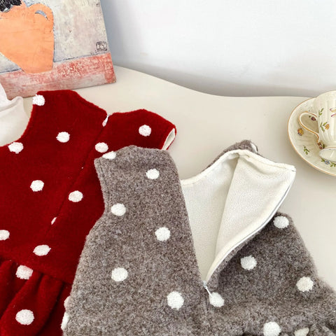 Baby Girl Fleece-Lined Polka Dot Peplum Dress