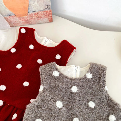 Baby Girl Fleece-Lined Polka Dot Peplum Dress