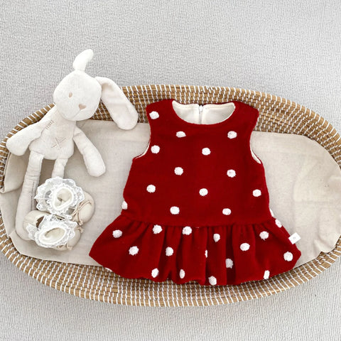 Baby Girl Fleece-Lined Polka Dot Peplum Dress