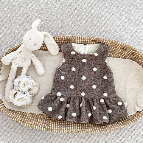 Baby Girl Fleece-Lined Polka Dot Peplum Dress
