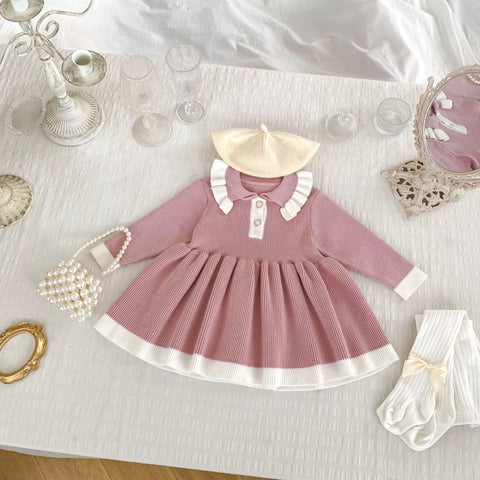 Girl Knit Contrast Knit Polo Dress