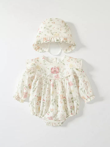 2 Pc Baby Girl Spring Flower Bunny Print Bodysuit