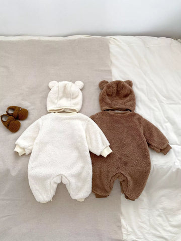 Baby Soft Fleece Bear Romper with Hat