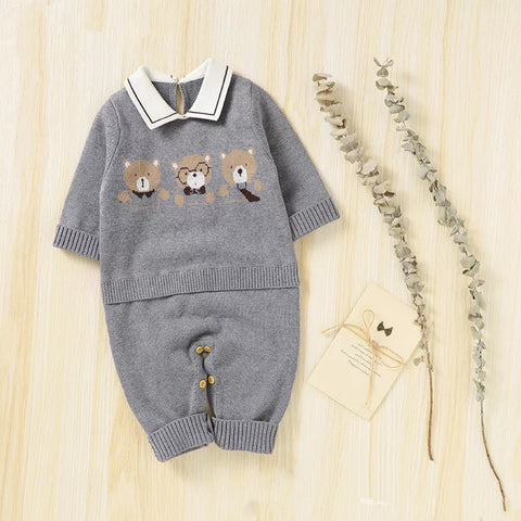 Baby Boy Knit Bear Scholar Romper