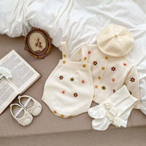 2 Pc Baby Girl Knit Cardigan and Bodysuit Set