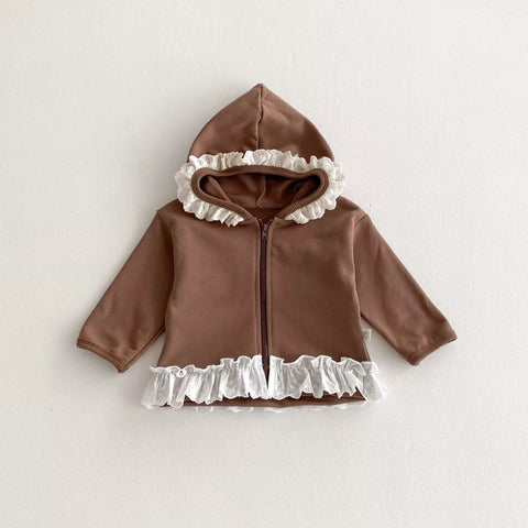 Girls Lace Ruffle Hem Hoodie