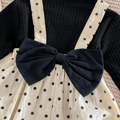 2 Pc Baby Girl Polka Dot Bow Bodysuit Set