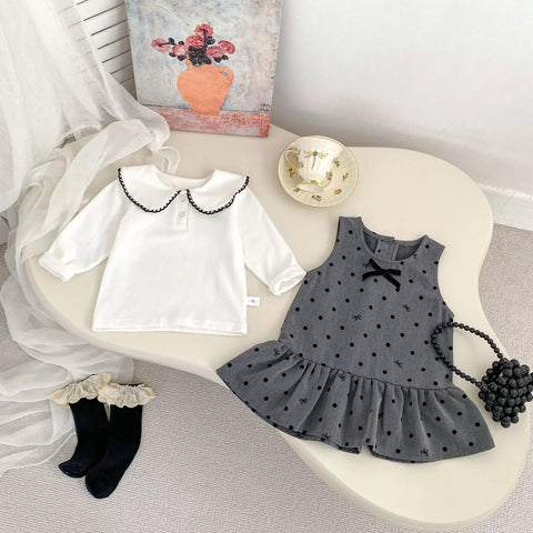 2 Pc Girls French Polka Dot Dress