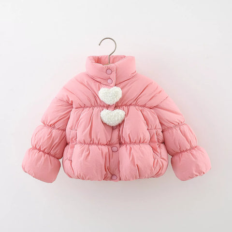Girl Fleece Lined Hearts Puffer Jacket