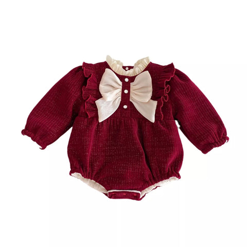 Baby Girls Fleece Lined Festive Bow Bodysuit