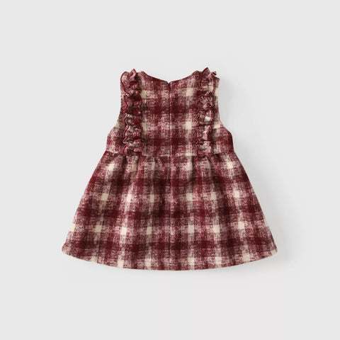 2 Pc Girls Houndstooth Tweed Dress w/ Beret