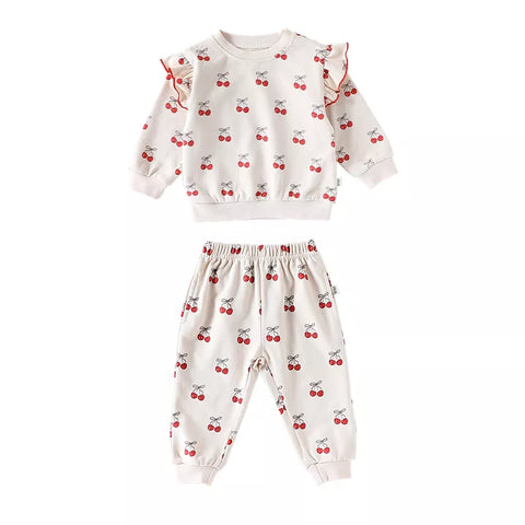 2 Pc Girls Cherry Print Sweat Suit