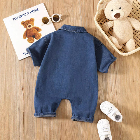 Baby Boy Denim Romper Bear Patch