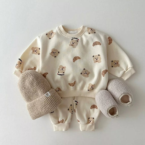 2 Pc Baby Bear Pastries Print Sweat Suit