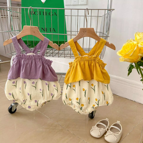 Baby Girl Spring Tulip Contrast Layered Bodysuit