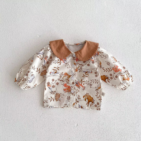 2 Pc Baby Girl Forest Animals Print Corduroy Overalls Set
