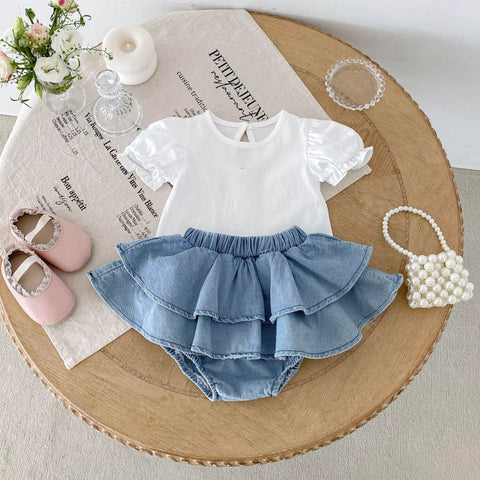 2 Pc Baby Girl T-shirt Denim Skirt Set