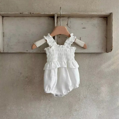 Baby Girl Linen Smocked Bodysuit