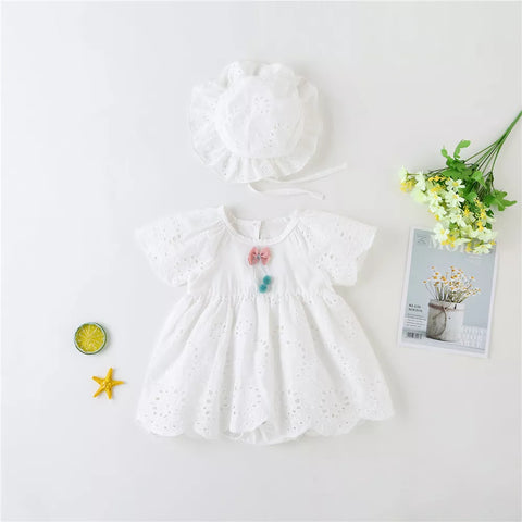 Baby Girl Eyelet Cotton Dress with Hat