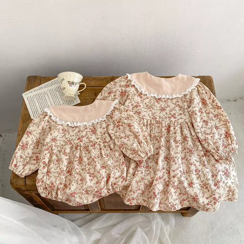 Girls Autumn Floral Vintage Style Bodysuit/Dress