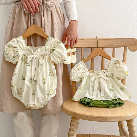 Baby Girl Bunny Print Square Neck Bodysuit