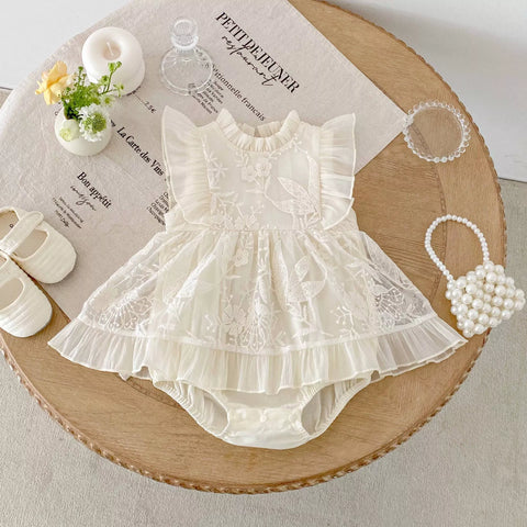 Baby Girl Embroidered Lace Flutter Sleeve Dress