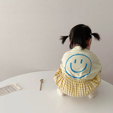 2 Pc Baby Girl Gingham Bloomer w/ Happy Face Tee