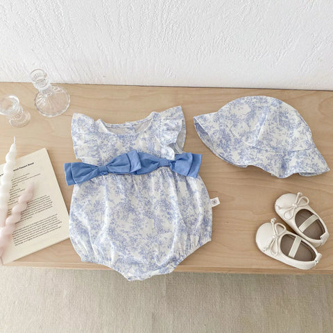 2 Pc Baby Girl Spring Motif Bodysuit w/ Bucket Hat