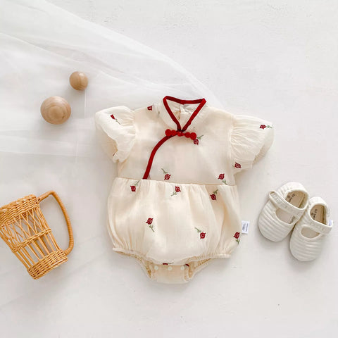 Baby Girl Rose Cheongsam Short Sleeve Bodysuit