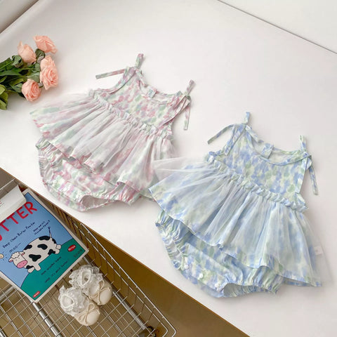 Baby Girl Watercolor Tulle Skirt Bodysuit