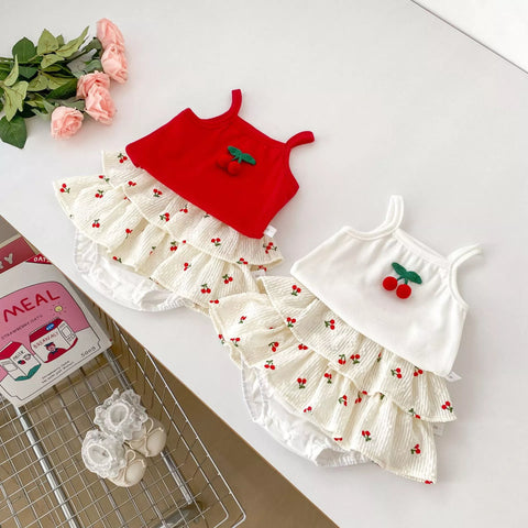 2 Pc Baby Girl Cherry Tank Top with Bloomer Skirt
