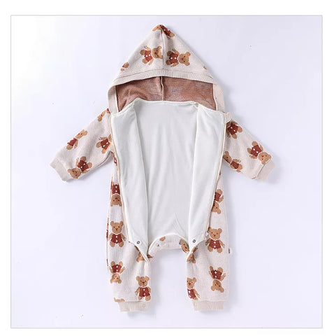 Baby Fleece Lined Animal Knitted Hooded Romper