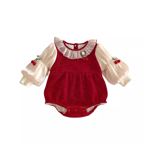 Baby Girl Fleece Lined Cherry Bodysuit
