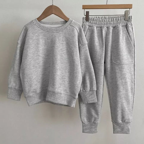 Kids Casual Solid Sweat Shirt and Pants Set