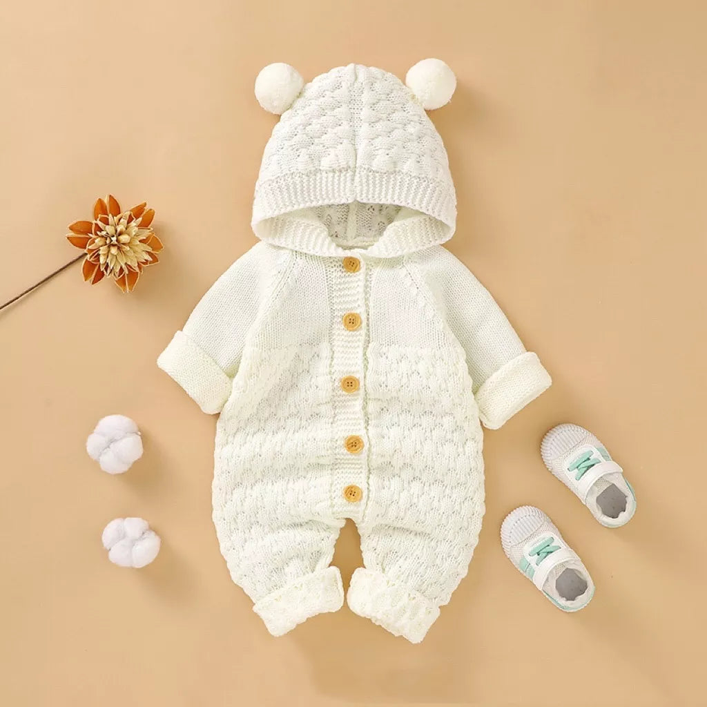 Baby Knit Button Up Bear Romper