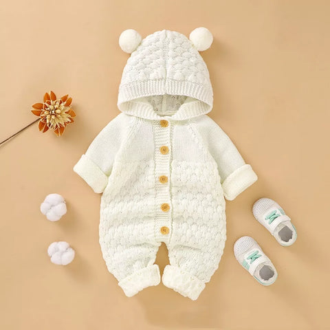 Baby Knit Button Up Bear Romper