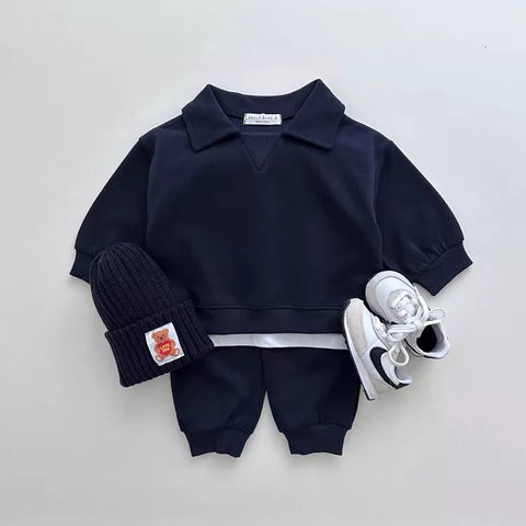 2 Pc Baby Toddler Collar Sweatshirt & Pants Set