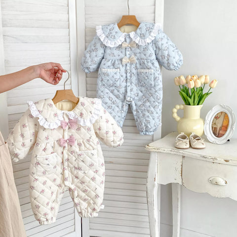 Baby Girl Ditsy Floral Padded Winter Romper