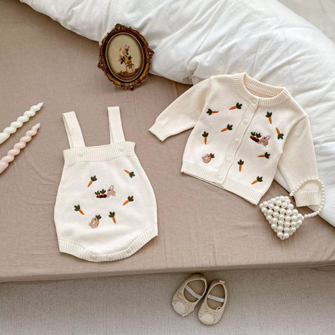 2 Pc Baby Girl Rabbit & Carrot Cardigan and Bodysuit Set