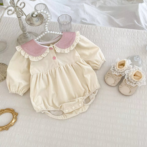 Baby Girl Corduroy Bunny Ears Collar Bodysuit