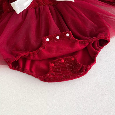 Baby Girls Tweed Satin Bow Detail Bodysuit Dress