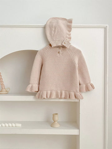 2 Pc Baby Girls Peplum Knit Sweater w/ Hat