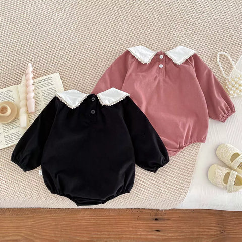 Baby Girls Corduroy Bodysuit with Flower Collar